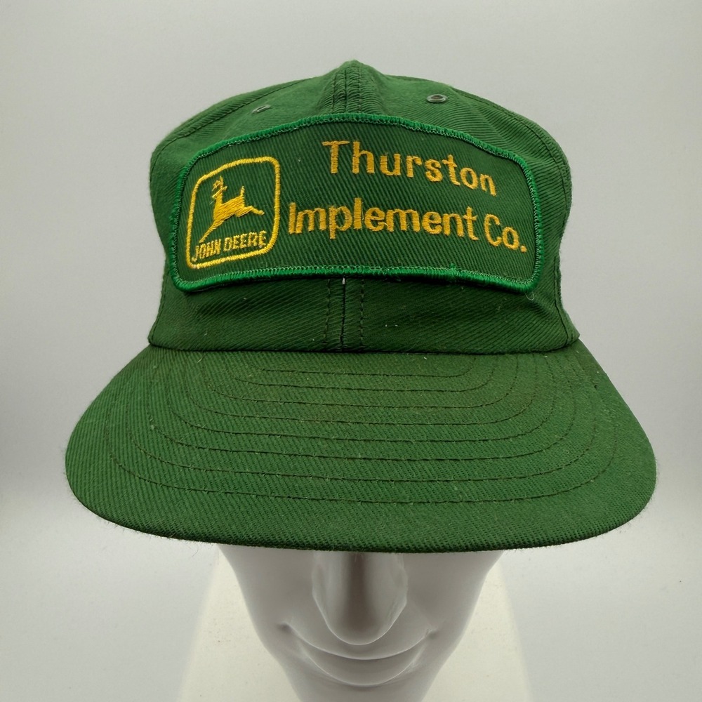 Vintage 70s 80s John Deere Patch Hat OS Green Thurston Implement Co Snapback Cap